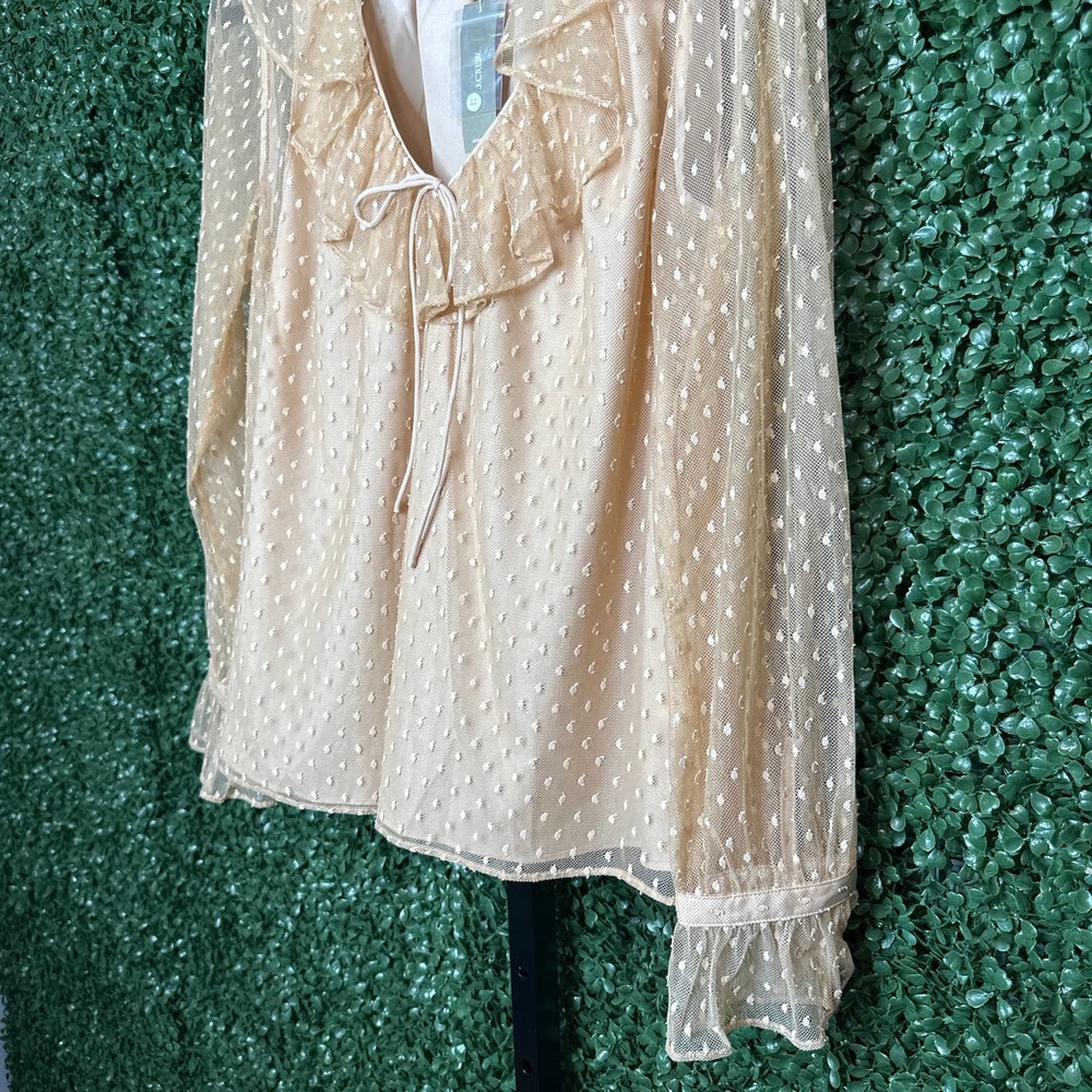 J. Crew Ruffle Neck Clip Dot Blouse in Bronzed Clay Style Medium - Picture 3 of 7